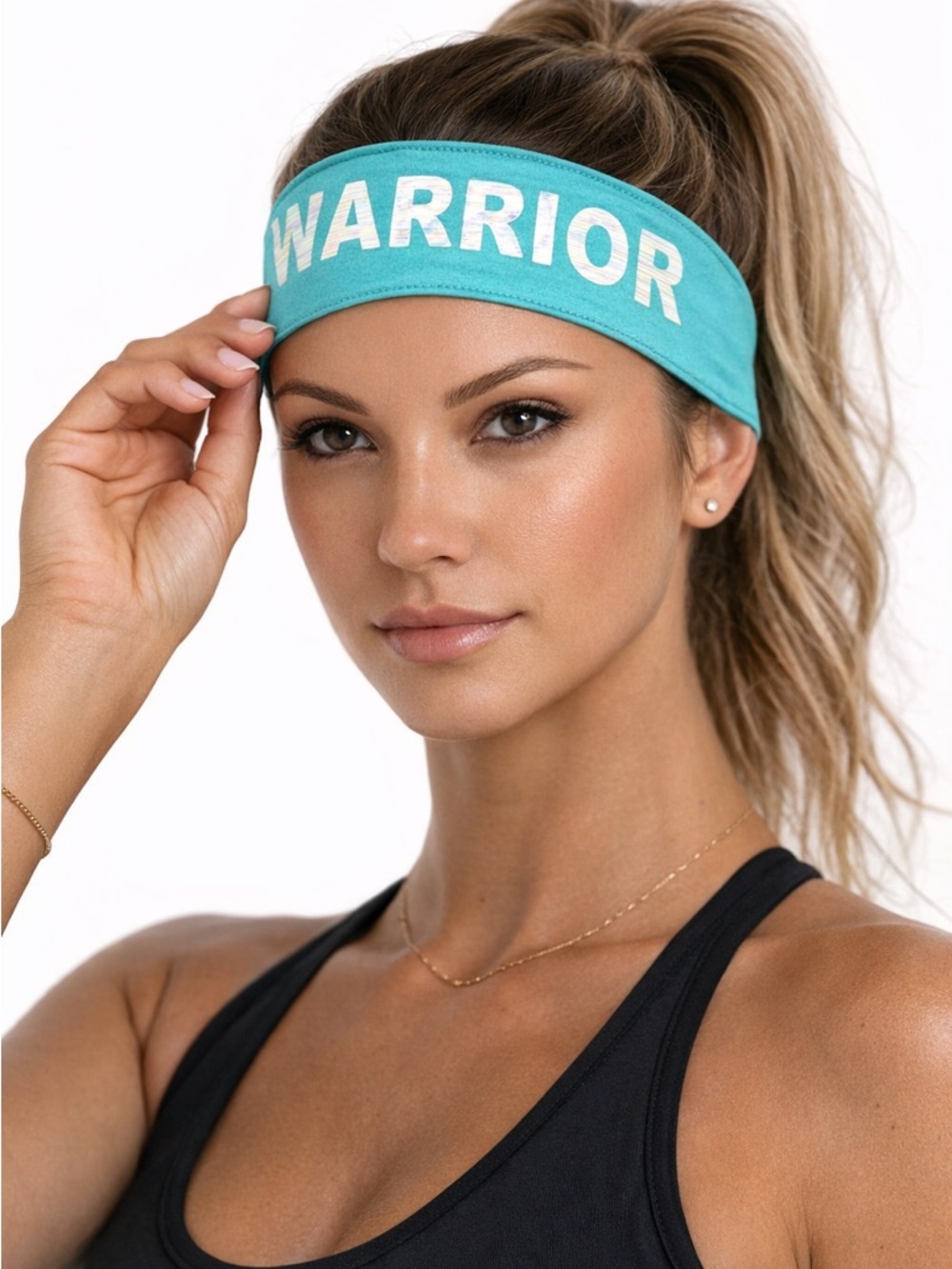 NEW Warrior Graphic Headband Teal Blue Metallic Stretch One Size NWOT